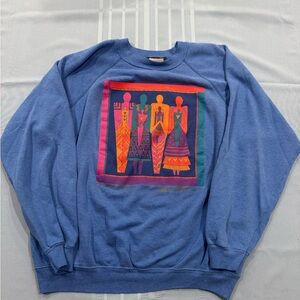 Vintage Laurel Burch Kindred Souls Art Blue Crewneck